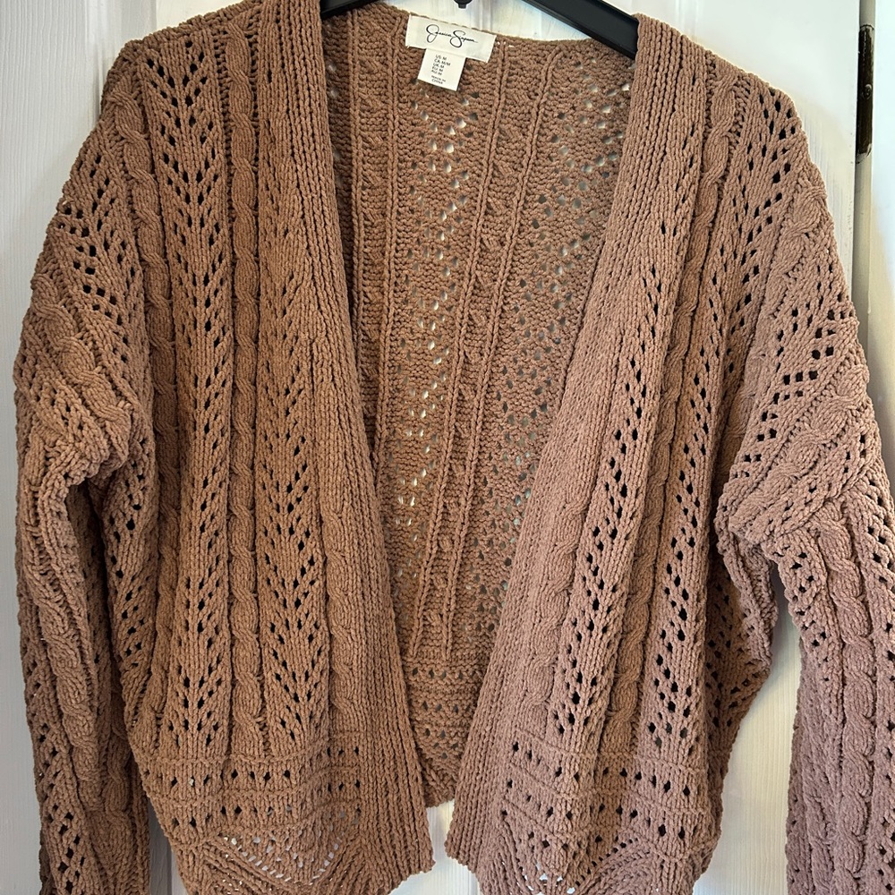 Jessica Simpson Brown Cardigan Sweater with Cable Knit Design